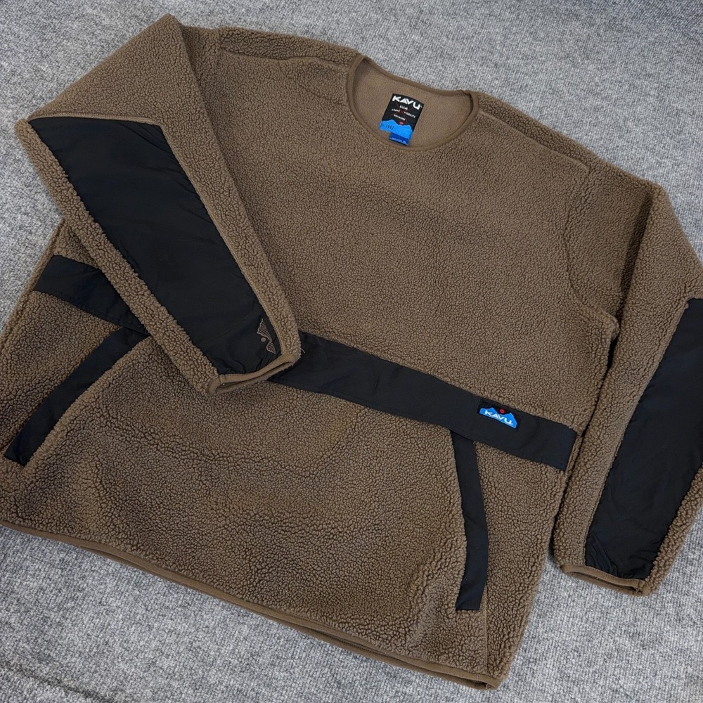 Kavu Fleece Jacket Men XL Walnut Port Pullover Teddy Sherpa Oversized Baggy